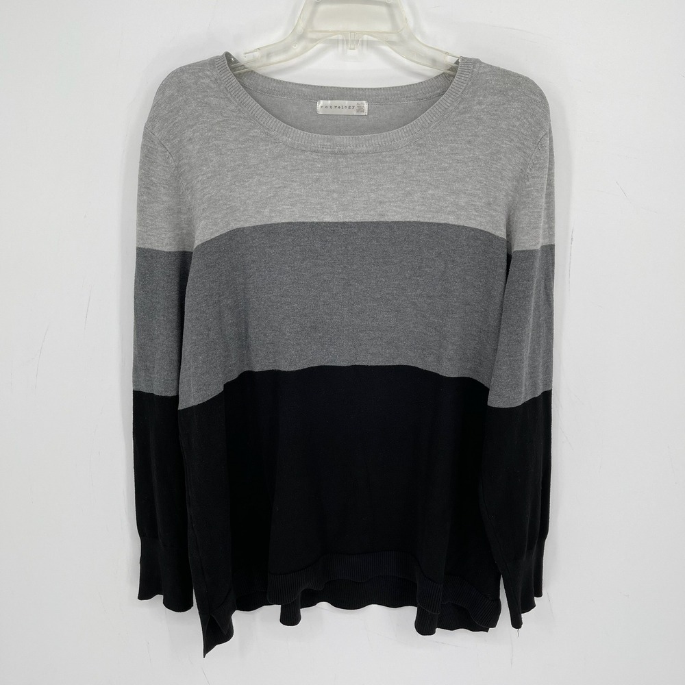 Retrology Women's Gray Colorblock Rayon Blend Knit Pullover Fall Sweater Size XL